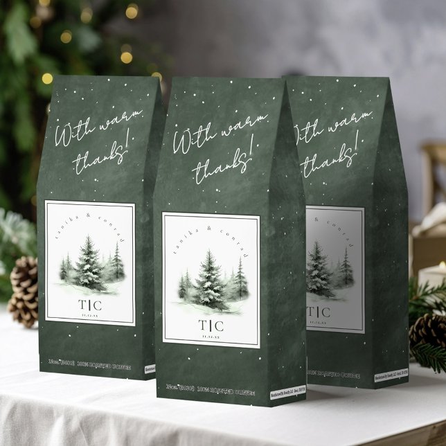Rustic Winter Wedding Initials Forest Green ID1049 Roasted Coffee (Creator Uploaded)