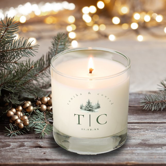 Rustic Winter Wedding Initials Forest Green ID1049 Scented Candle (Creator Uploaded)