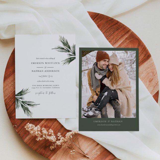 Rustic Winter Wedding Invitation Greenery Pine (Creator Uploaded)