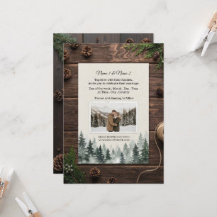 Rustic winter wedding invitation with photo