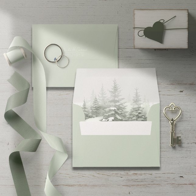 Rustic Winter Wedding Lt Sage Green ID1049 Envelope (Creator Uploaded)