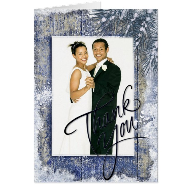 Rustic Winter Wedding Photo Thank You Cards (Front)