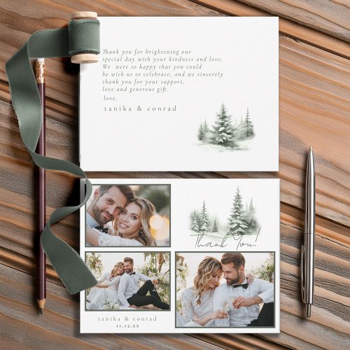 Rustic Winter Wedding Photos Forest Green ID1049 Thank You Card