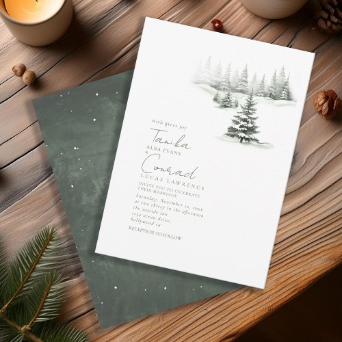 Rustic Winter Wedding Sage Green ID1049 Invitation