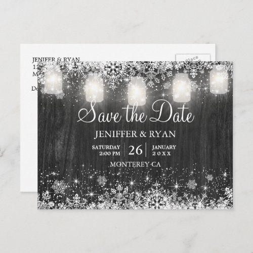 Rustic winter wedding save the date postcard