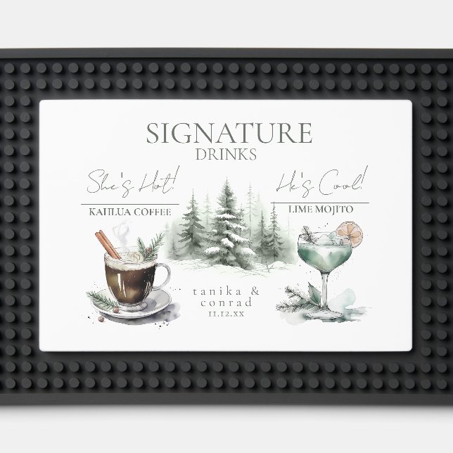Rustic Winter Wedding Signature Drinks ID1049 Bar Mat (Front (Close Up))