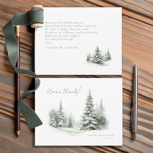 Rustic Winter Wedding Thanks Forest Green ID1049 Thank You Card