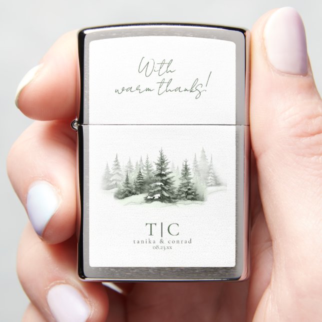 Rustic Winter Wedding Thanks Forest Green ID1049 Zippo Lighter (In Hand)
