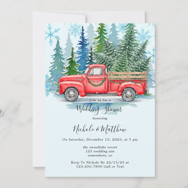 Rustic Winter Wedding Truck Bridesmaids Favor Invitation (Front)