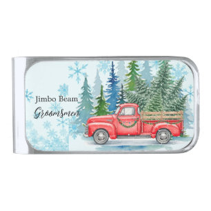 Rustic Winter Wedding Truck Favor Groomsmen Silver Finish Money Clip