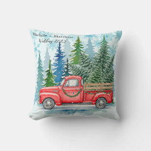 Rustic Winter Wedding Truck  Throw Pillow