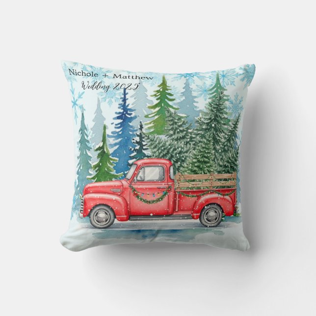 Rustic Winter Wedding Truck  Throw Pillow (Front)