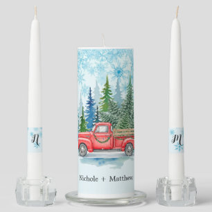 Rustic Winter Wedding Truck  Unity Candle Set