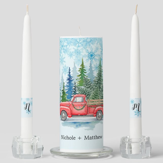 Rustic Winter Wedding Truck  Unity Candle Set (Front)