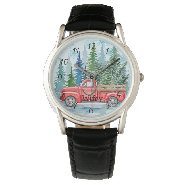 Rustic Winter Wedding Truck Wifey favor Watch (Front)