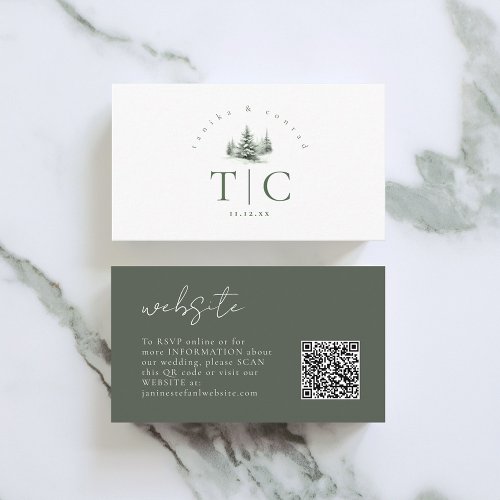 Rustic Winter Wedding Website QR Code Green ID1049 Enclosure Card