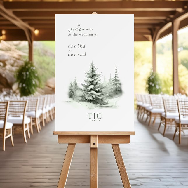 Rustic Winter Wedding Welcome Forest Green ID1049 Foam Board (Creator Uploaded)