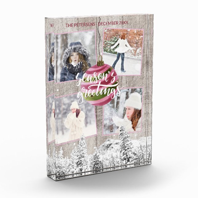 Rustic Winter Wonderland Barn Wood Photo Collage Block (Left)