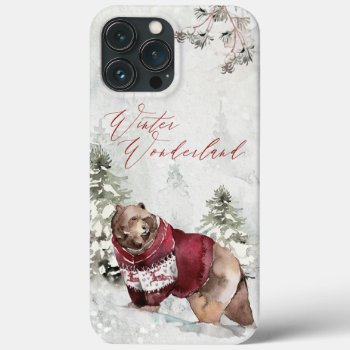 Rustic Winter Wonderland Bear In Snow Iphone 13 Pro Max Case by DP_Holidays at Zazzle