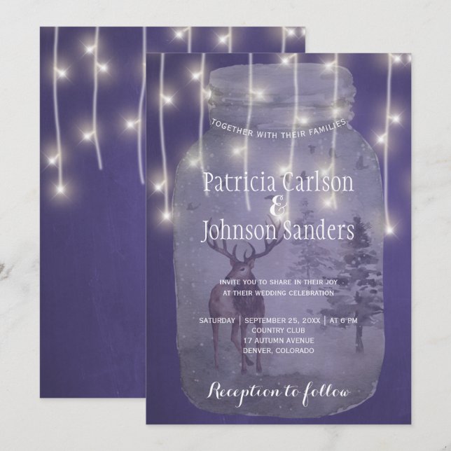 Rustic Winter Wonderland Lights Chalkboard Wedding Invitation (Front/Back)