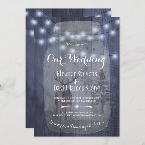 Rustic Winter Wonderland Mason Jar Lights Wedding Invitation