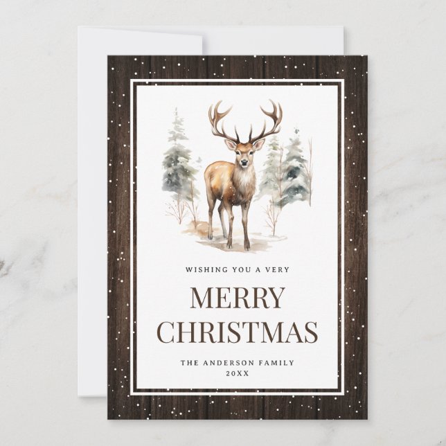 Rustic Winter Wonderland Reindeer Christmas Card (Front)