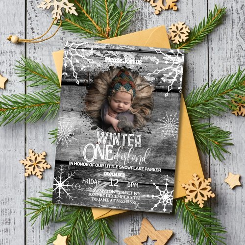 Rustic Winter Wonderland Silver Invitation