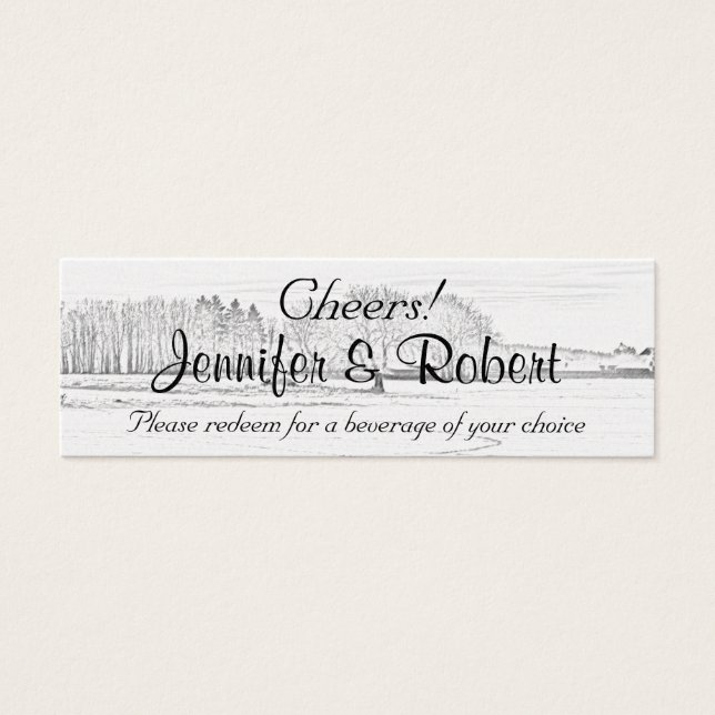 Rustic Winter Wonderland Wedding Drink Tickets (Front)
