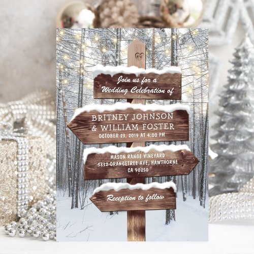 Rustic Winter Wonderland Woodland Lights Wedding Invitation