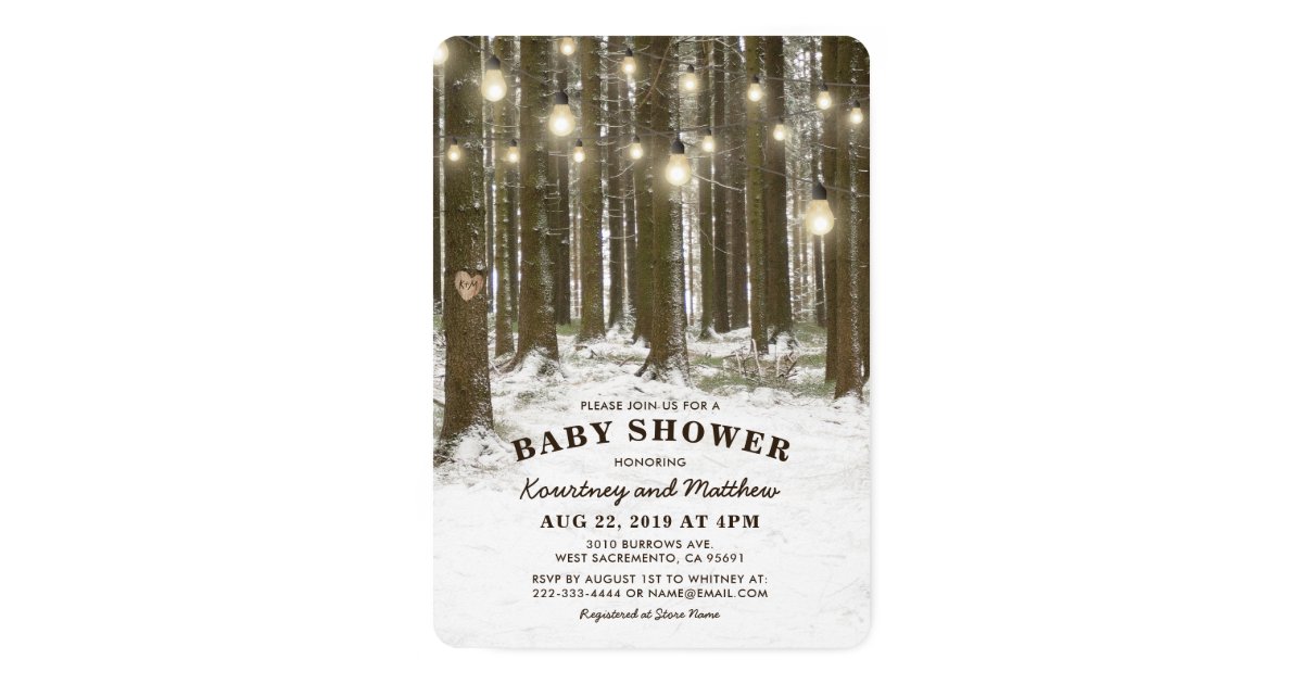 Rustic Winter Wonderland Woodland Tree Baby Shower Invitation