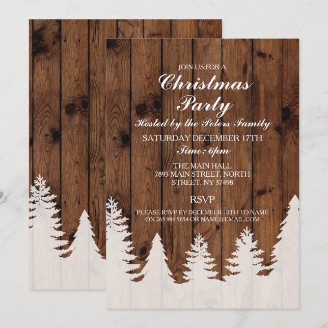 Rustic Winter Wood Trees Christmas Party Invite (Front/Back)