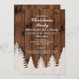 Rustic Winter Wood Trees Christmas Party Invite