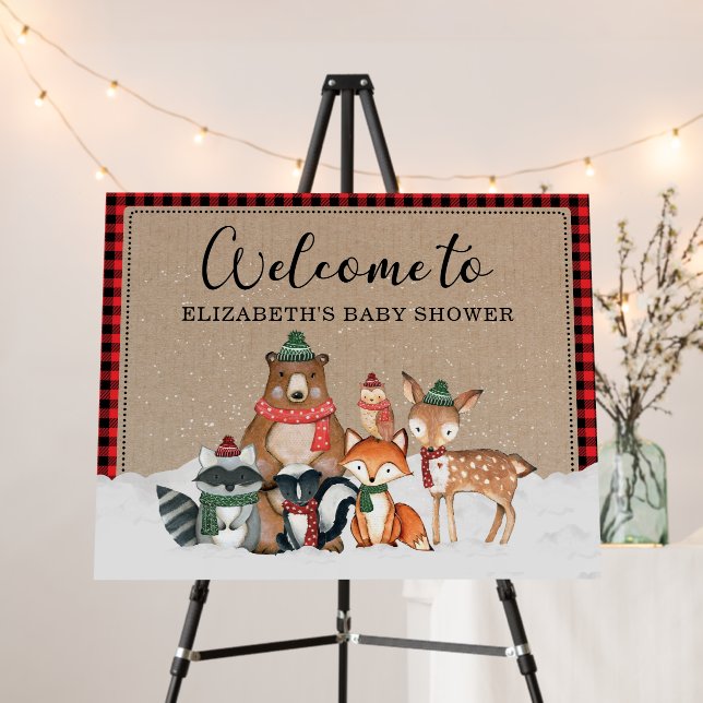 Rustic Winter Woodland Animals Baby Shower Welcome Foam Board (In Situ (Stand))