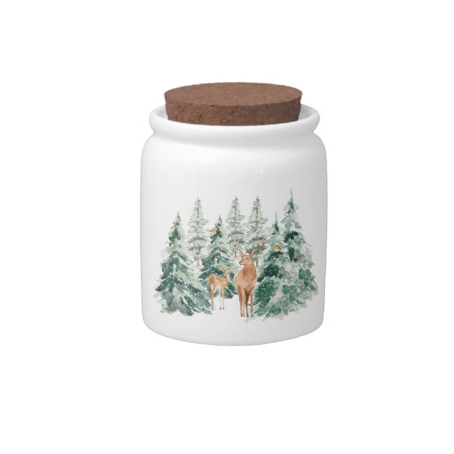 Rustic Winter Woodland Animals Candy Jar (Front)