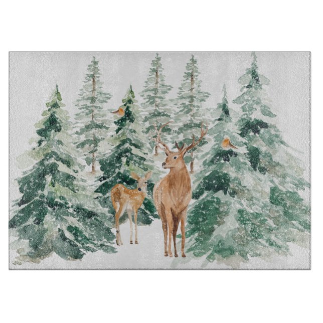 Rustic Winter Woodland Animals Cutting Board (Front)