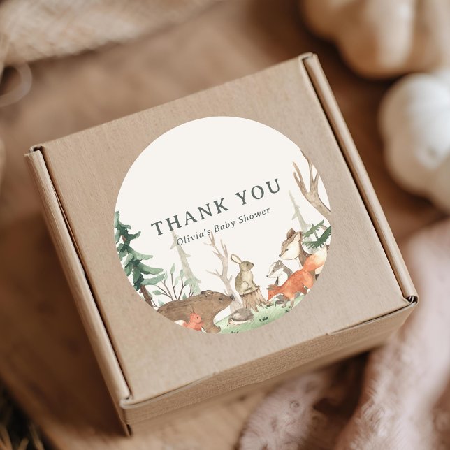 Rustic Winter Woodland Baby Shower Favor Classic Round Sticker (Creator Uploaded)