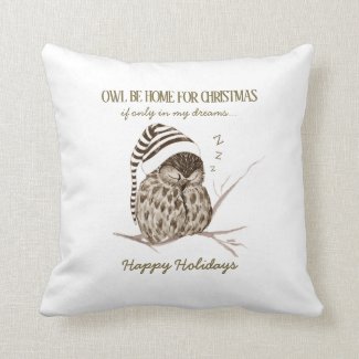 Rustic Winter Woodland | Birch Bark Owl Christmas Throw Pillow
