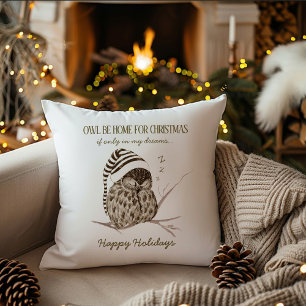 Rustic Winter Woodland   Birch Bark Owl Christmas Throw Pillow
