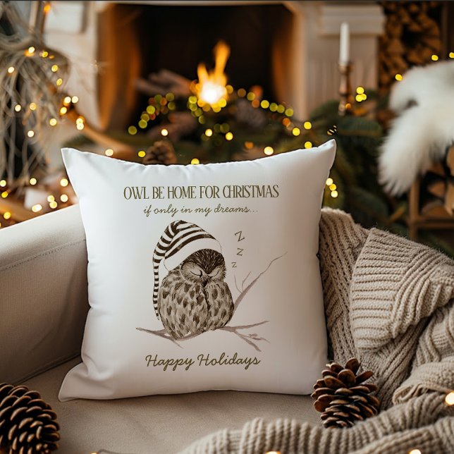 Rustic Winter Woodland | Birch Bark Owl Christmas Throw Pillow (Creator Uploaded)