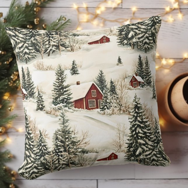 Rustic Winter Woodland Christmas Throw Pillow (Rustic Winter Woodland Christmas Throw Pillow - Seasonal Decor)