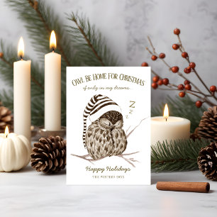 Rustic Winter Woodland Cute Owl Christmas Card