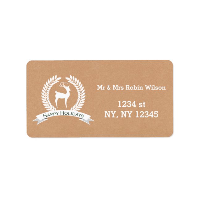 Rustic winter woodland deer Holiday labels (Front)