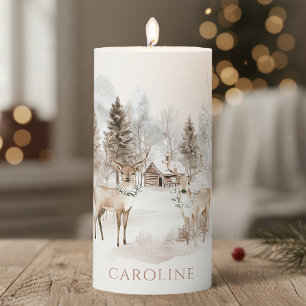 Rustic Winter Woodland Deer Pillar Candle