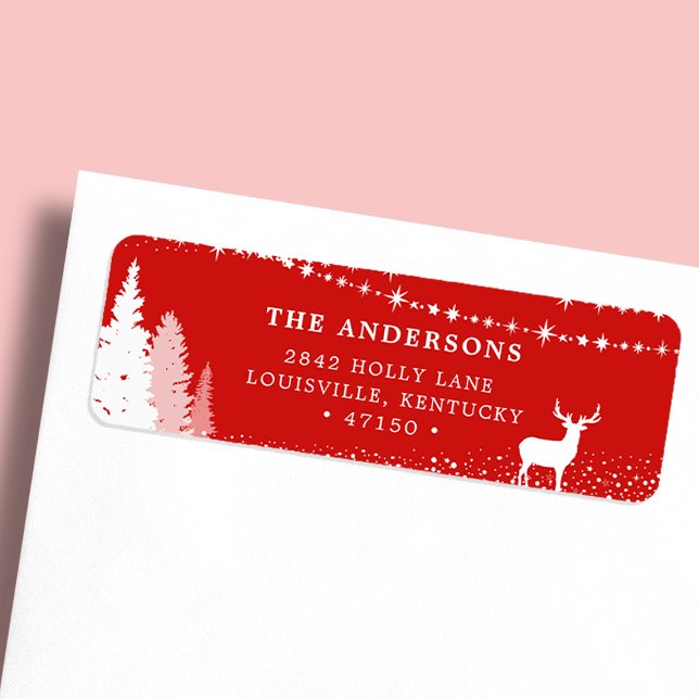 Rustic Winter Woodland Deer Red Address Label (Creator Uploaded)