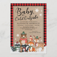 Rustic Winter Woodland Forest Animals Baby Shower Invitation