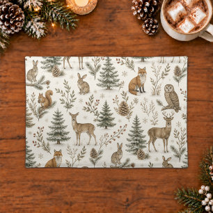 Rustic Winter Woodland Forest Animals Cloth Placemat