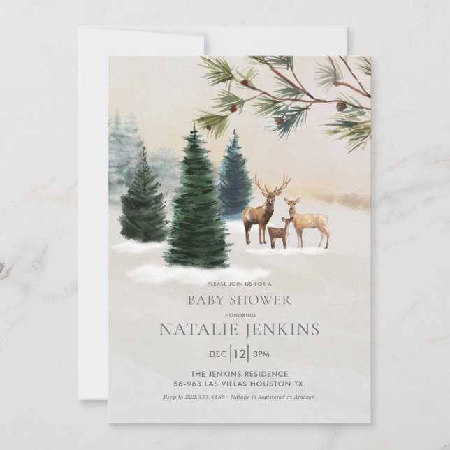 Rustic Winter Woodland Gender Neutral Baby Shower Invitation (Front)