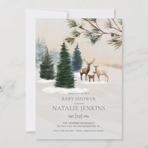 Rustic Winter Woodland Gender Neutral Baby Shower Invitation