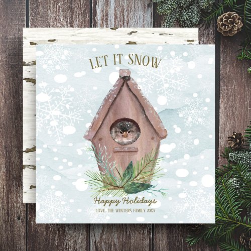 Rustic Winter Woodland  Let It Snow Bird Holiday Card