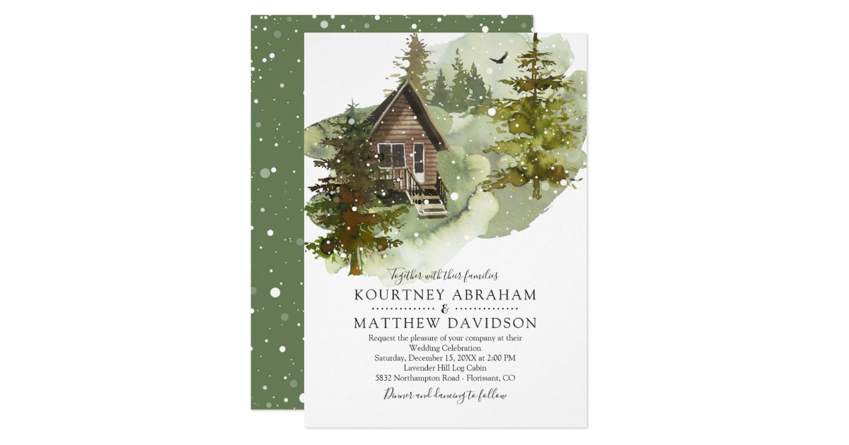 Rustic Winter Woodland Log Cabin Wedding Invitation Zazzle Com